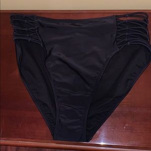 Solid Black. cheeky high waist swimsuit bottoms.